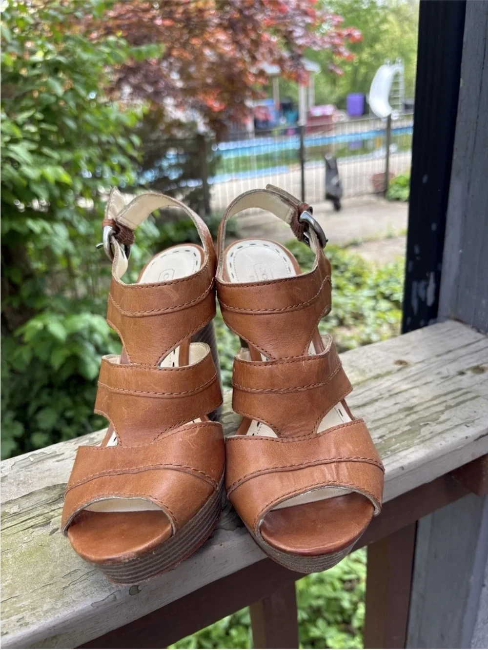 Coach Jazlyn Leather Wedge Platform Buckle Sandals size 6.5